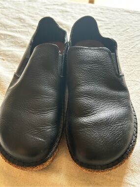 Birkenstock Black Leather Slip-On Moccasins